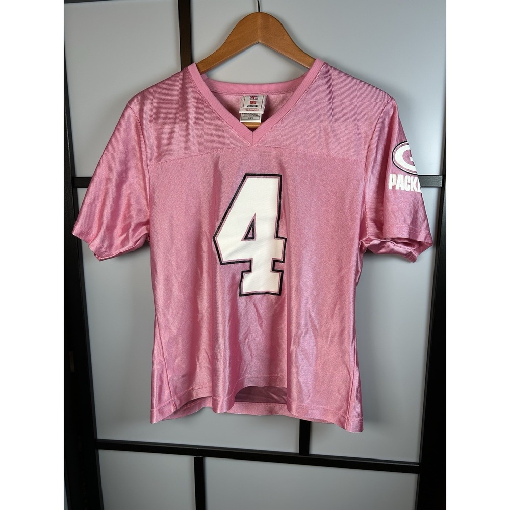 NFL Players Women's Green Bay Packers Brett Favre Pink Jersey #4‎ Size L